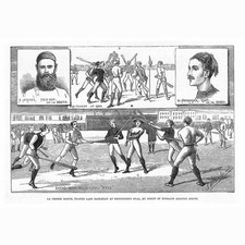 LA CROSSE Match Between The North & South at Kennington Oval -Antique Print 1883