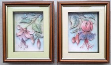 2 x Robert Pohl Framed Decoupage 3D Fuchsia Flowers Wall Hanging Pictures
