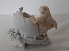 Antique German Match Safe - bisque / porcelain chick ang egg 19th century
