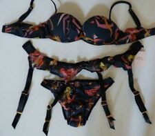 Agent Provocateur orchid 36A or 36B bra briefs suspender belt SET silk