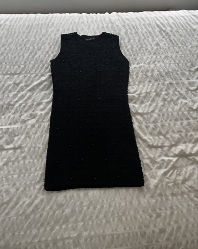 Black beaded pearl dress - black,