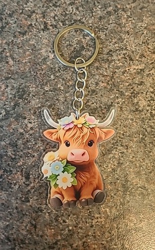 Acrylic highland cow keyring - cow,