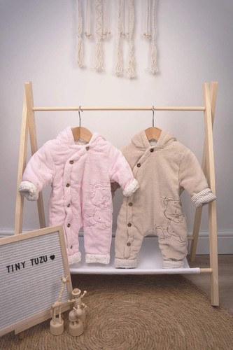 Plush hooded baby snowsuit - plush,