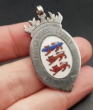 Antique 1921 Enamelled English Sterling Silver Lancashire County Watch Fob Medal