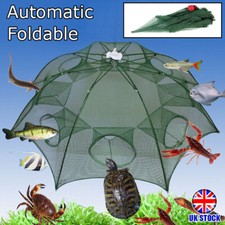 6 Holes Foldable Fishing Trap Net Crab Shrimp Crayfish Lobster Bait Cage Tool UK