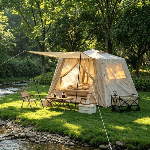 Beige inflatable glamping tent - beige,