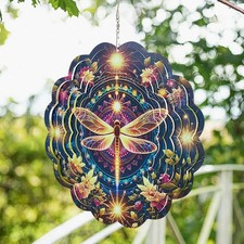 Garden Metal Wind Spinner 3D Hanging Windmill Rainbow Art Ornament Outdoor Yard