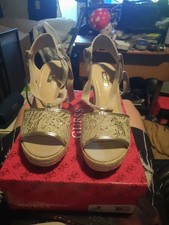 Guess Gold Fabric Cork Wedge