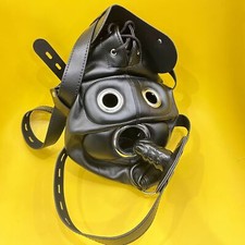Padded PU Leather Sensory Deprivation Bondage Hood Gimp Mask with Open Mouth Gag
