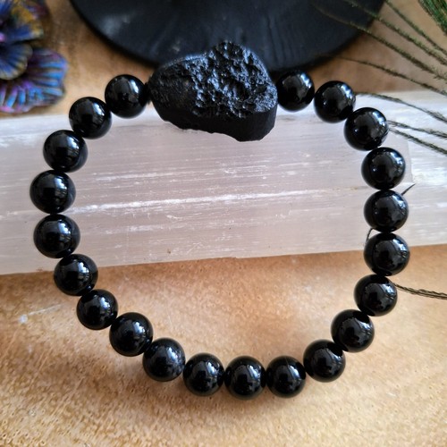 Black tourmaline and tektite - black,