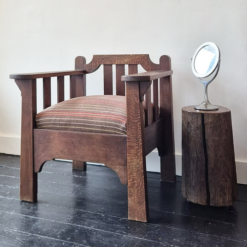 Arts crafts oak armchair - &,