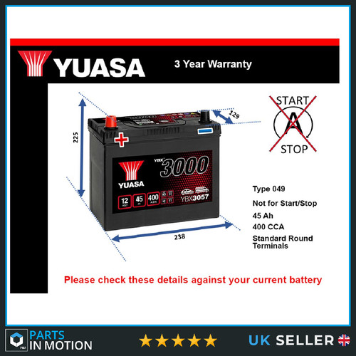 Car battery ybx3057 yuasa 049 - car,