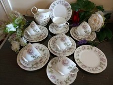 Vintage Duchess Bone China 20 Piece Soft  Pink & White Protea Floral Tea Set