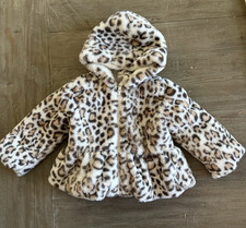 Mud Pie Baby Girl Faux Fur Leopard Print Hooded Jacket Coat Size Small (12–18M)