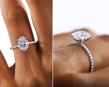 Simulated Diamond Ring 925 Sterling Silver Engagement Sparkly Oval Large Stone