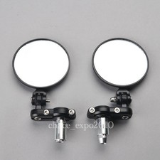 Black Motorcycle Round 7/8" Handle Bar End Foldable Mirror For Honda Sports Bike