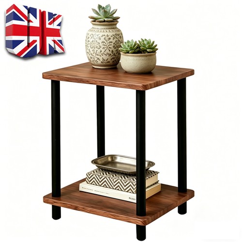 Walnut tier side table - 2-tier,