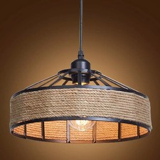 Vintage Ceiling Pendant Light Industrial Loft Hemp Rope Metal Hanging Retro Lamp
