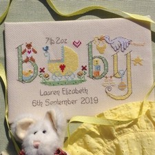 Baby Neutral Boy or Girl Birth Sampler Counted Cross Stitch Kit - Nia
