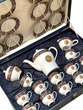 Casa Elite Designed By M.Valenti Tea Set Teapot Blue Gold Medusa Italy Vtg