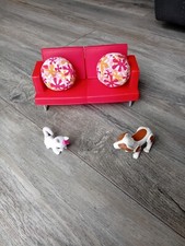 Barbie Mattel Dolls house furniture 2005 red settee , cushions, dog and cat