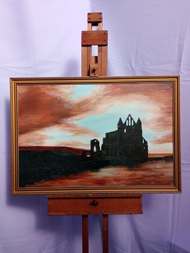 Whitby abbey oil board - oil, on