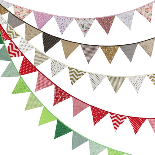 Vintage floral fabric bunting - vintage,