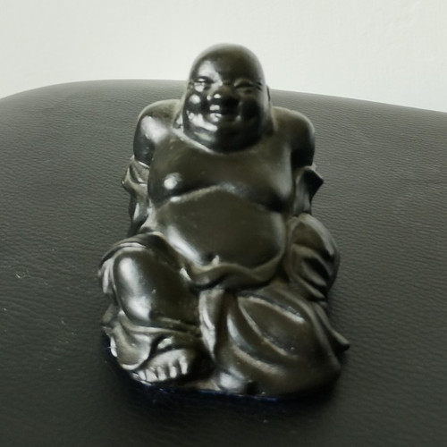 Black resin laughing buddha - black,