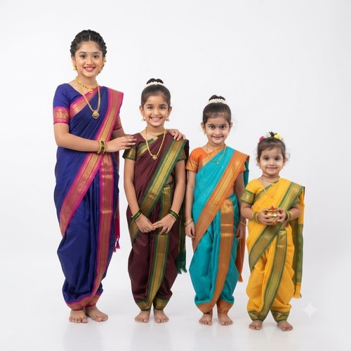 Kids nauvari saree girls ready - nauvari,