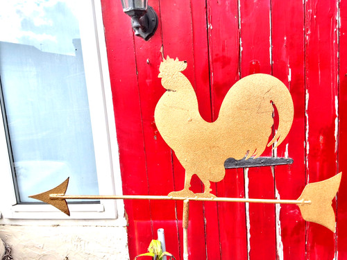 Gold painted metal rooster - metal,