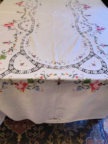 Large vintage tablecloth - vintage,