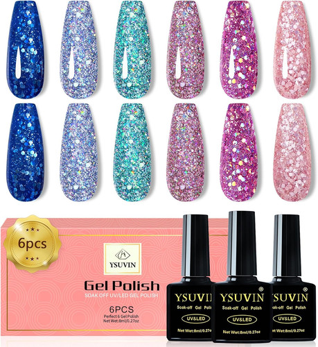 Glitter gel nail polish - glitter, set,