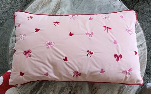 Pink hearts bow throw cushion - hearts,