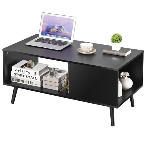 Black coffee table with open - coffee,