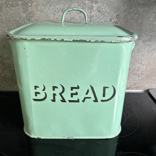 Vintage green enamel - bread, bin