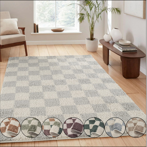 Modern checkered rug soft cut - rug,