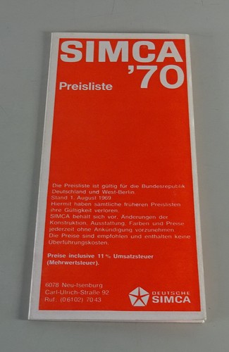 Price list brochure simca - list/brochure,