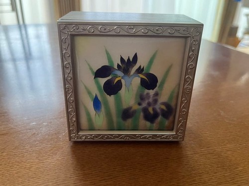 Japanese iris cloisonne table - japanese,