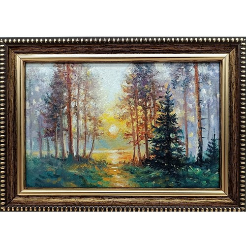 Forest sunset original oil - forest,