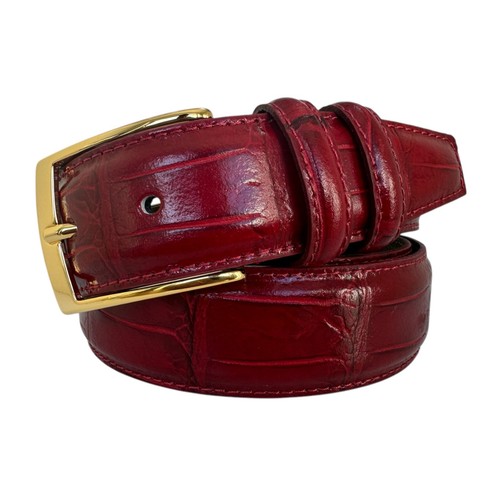 Mens italian leather belt - leather, red