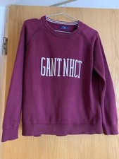 Gant Women's Jumper M Burgundy GANT NHCT Graphic 100% Cotton Round Neck Pullover