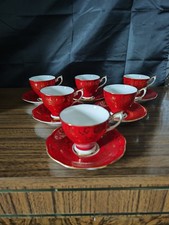 Set Of 6 Cups & Saucers Royal Standard Bone China Red Gold Filigree Rare 2660