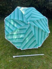 Vintage Retro 1970’s 80s 90s Green Striped Fringed Garden Sun Parasol