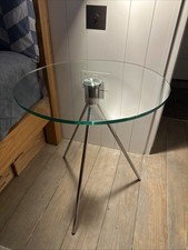 Contemporary Round Glass Side Table Pair – Minimalist Design with Chrome Tripod 