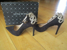 LITTLE MISTRESS Black Faux Suede Ankle Strap Court Shoes 3 / 38 -