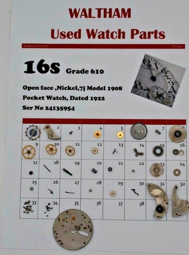 Waltham used watch parts - parts, 16