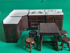doll house oak/white corner kitchen and table/4x stools 1.12th