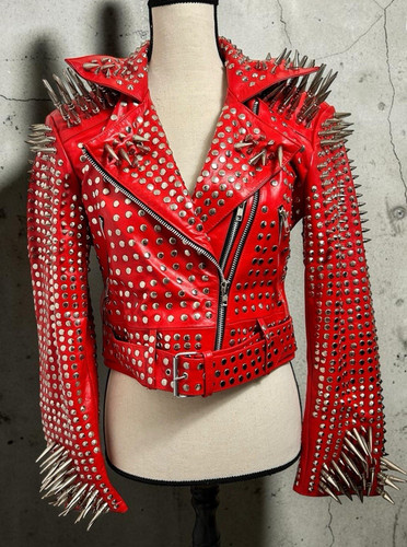 Women red spiked leather - spiked,