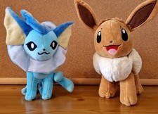 Official Pokémon Plush: Vaporeon (2018 Pokémon Center) and Eevee (2021 Jazwares)