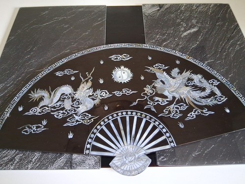 Large chinese lacquer wall fan - lacquer,